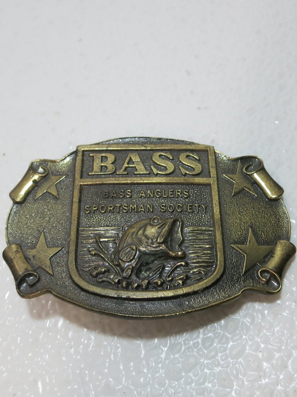 Bass Anglers Sportsman Society Fishing Belt Buckle Brass Chicago Belt Co. USA